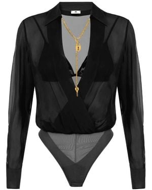 Elisabetta Franchi Tops ,Zwart ,Tule Bodysuit
