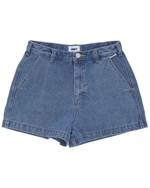 Obey Korte Broeken ,Blauw ,Denim Denim Shorts Met Logo Knoopsluiting