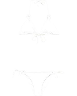 Fisico Badmode ,Wit ,Driehoek Bikini Met Macramé Ringen