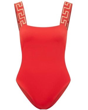 Versace Badmode ,Rood ,Nylon Econyl Badpak Uit Één Stuk