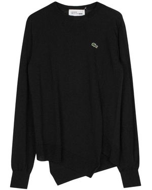 Comme des Garçons Schwarzer Woll-Logo-Pullover Asymmetrischer Saum