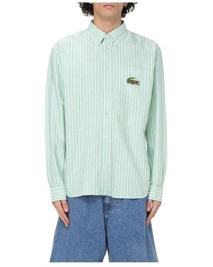 Lacoste Grünes Gestreiftes Baumwollhemd