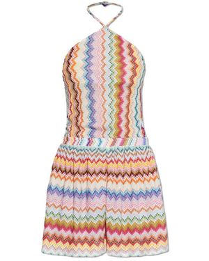 Missoni Jumpsuits & Playsuits ,Veelkleurig ,Polyester Viscosemix Jumpsuit Met Chevronmotief En Bardot-Halslijn - Meerkleurig