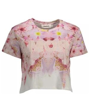 Desigual Schickes rosa besticktes baumwoll-t-shirt - Pink