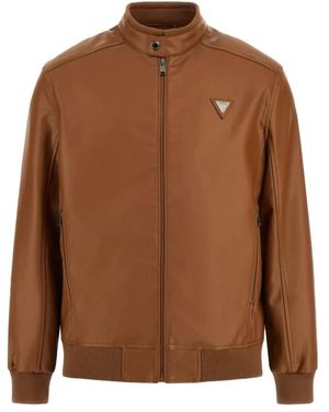 Guess Giubbotto in ecopelle marrone - colletto con zip