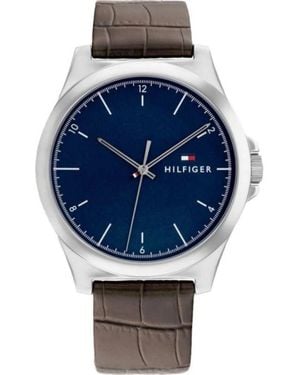 Tommy Hilfiger Edelstahl Lederarmband Herrenuhr - Blau