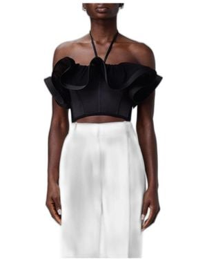 Elisabetta Franchi Tops ,Zwart ,Satijn Satijnen Top Met Maxi Ruche