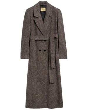 Momoní Elin Double-Breasted Herringbone Long Coat - Bruin