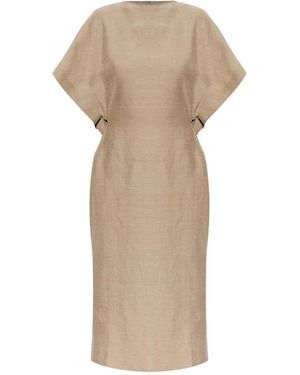 Jacquemus Kleedjes ,Linnen Jurk Met Split Aan De Achterkant - Naturel