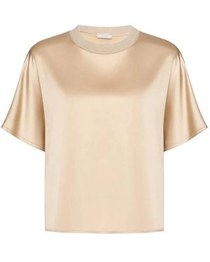 Peserico Tops ,Satijn Stretch Zijde Satijn T-Shirt - Naturel