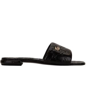 Gucci Schoenen ,Zwart ,Leer Slipper Met Double G