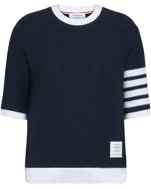 Thom Browne Textured Cotton Pique 4-Bar Tee - Blauw
