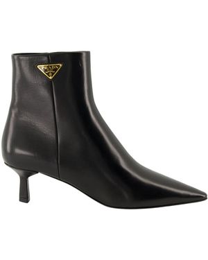 Prada Logo Leren Enkelboots - Zwart
