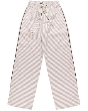 Tekla Broeken ,Wit ,Katoen Gestreept Pyjama Broek - Grijs