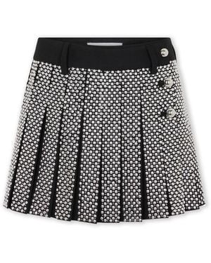 Rabanne Rokken ,Zwart ,Wol Mini Geplooide Rok Met Borduursel