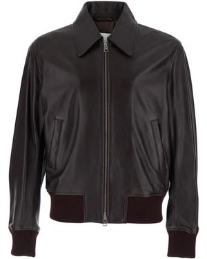 Ami Paris Jassen ,Bruin ,Leer Zipped Jacket - Zwart