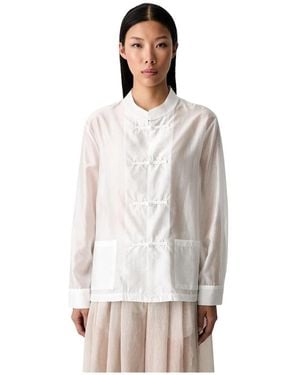 ViCOLO Overhemden ,Wit ,Polyester Shirt Met Kikker-Sluiting