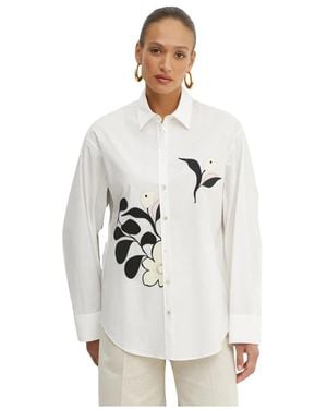 forte_forte Overhemden ,Wit ,Katoen Shirt Met Bloemenapplicatie