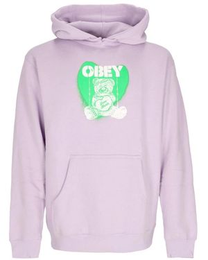 Obey Hoodies & Sweatvesten ,Paars ,Katoen Basis Hooded Fleece Lavendel Hoodie - Roze