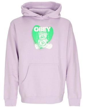 Obey Hoodies & Sweatvesten ,Paars ,Katoen Basis Hooded Fleece Lavendel Hoodie - Roze