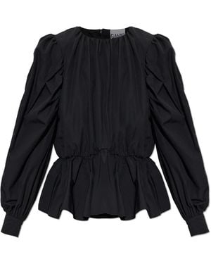 Ganni Overhemden ,Zwart ,Katoen Peplum Top
