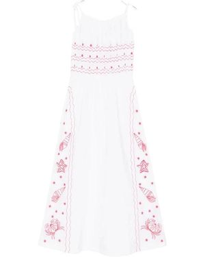 Maison Labiche Geborduurde Midi-Jurk Met Bloemen - Wit