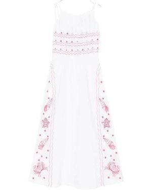 Maison Labiche Geborduurde Midi-Jurk Met Bloemen - Wit