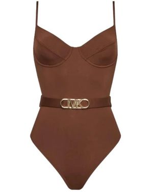 Michael Kors Retro Style Swimsuit With Underwire And Belt Mm1N615 - Brown