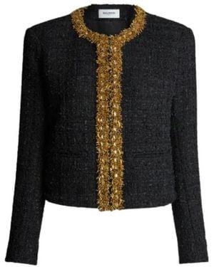 Balmain Jassen ,Zwart ,Tweed 6-Knopen Tweed Jas