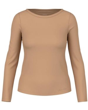 Marc Cain Tops ,Bruin ,Katoen Shirt Met Zijdeboord En Ronde Hals - Naturel