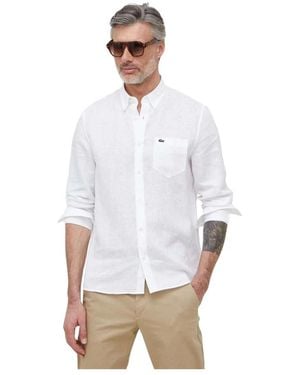 Lacoste Overhemden ,Wit ,Linnen Regular Fit Linnen Shirt