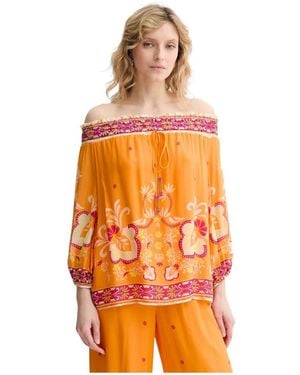Twinset Overhemden ,Oranje ,Polyester Off-Shoulder Printed Blouse