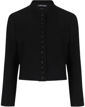 Tom Ford Jassen ,Zwart ,Wol Cropped Buttoned Jacket