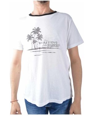 Saint Laurent Sonnenuntergangsdruck Baumwoll-T-Shirt - Weiß