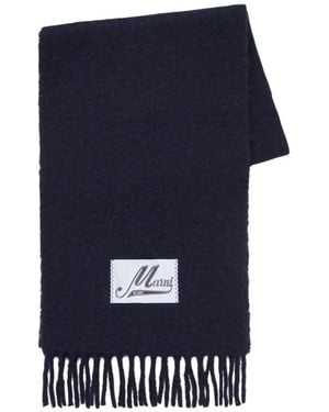 Marni Brushed Wool Fringed Alpaca Scarf - Blue