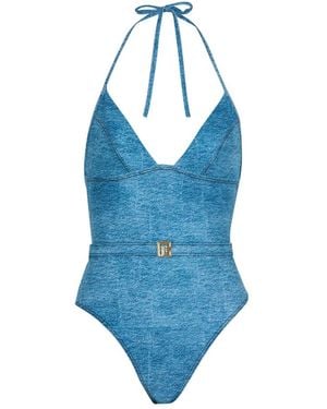 Balmain Badmode ,Blauw ,Denim Denim Badpak Uit Één Stuk