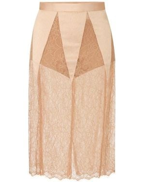 Elisabetta Franchi Midi Kokerrok Met Kanten Inzetstukken En Satijnen Finish - Naturel