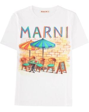 Marni Bar Postcard Print T-Shirt - Weiß