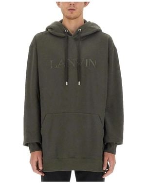 Lanvin Hoodies & Sweatvesten ,Groen ,Katoen Hoodie Van Katoen Met Geborduurd Logo - Grijs