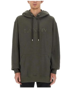 Lanvin Hoodies & Sweatvesten ,Groen ,Katoen Hoodie Van Katoen Met Geborduurd Logo - Grijs