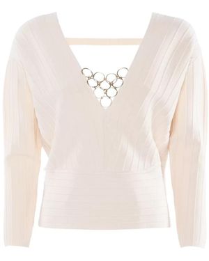 Nenette Maglia A Costine Con Elemento Decorativo Metallico A Catena - Weiß