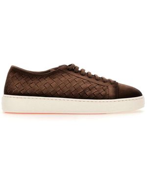 Santoni Schoenen ,Bruin ,Suède Woven Suede Sneaker
