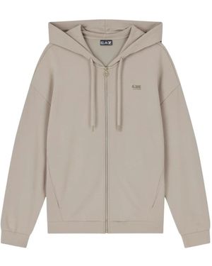 EA7 Hoodies & Sweatvesten ,Bruin ,Polyester Precious Stretch-Modal Interlock Ritssluiting Sweatshirt - Grijs