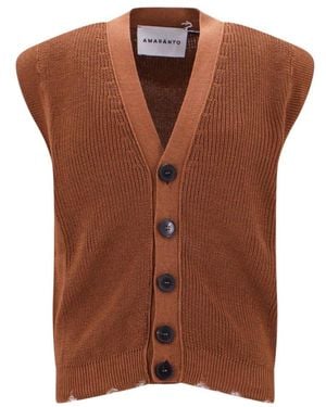 Amaranto Stilvolle braune baumwollstrickweste,rosa strickweste mit fransen