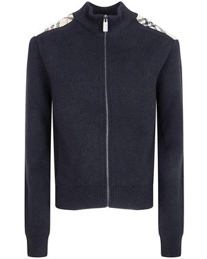 Burberry Truien & Vesten ,Zwart ,Wol Check Patch Wollen Kasjmier Cardigan - Blauw