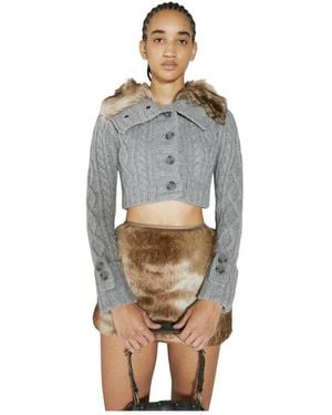 Guess Pullover Mit Kunstpelzkragen Im Zopfmuster - Grau