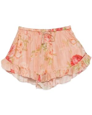Zimmermann Korte Broeken ,Veelkleurig ,Ruffled Drawstring Shorts - Roze