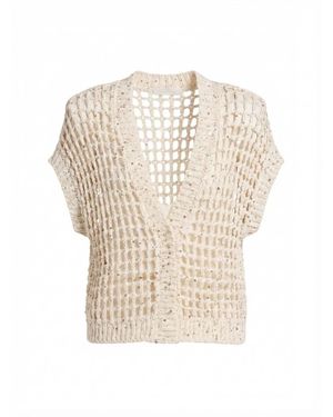 Peserico Truien & Vesten ,Wit ,Katoen Katoenen Cardigan Met Lint En Pailletten - Naturel