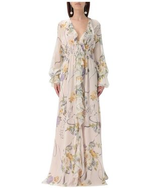 Blumarine Blumiges Maxikleid Mit Rüschen - Natur