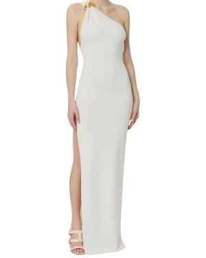 Elisabetta Franchi Carpet One Shoulder Knit Dress - White